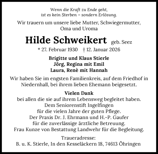 Traueranzeige von Hilde Schweikert von GESAMT