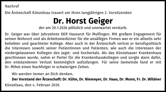 Traueranzeige von Horst Geiger von GESAMT
