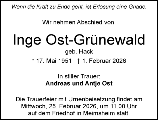 Traueranzeige von Inge Ost-Grünewald von GESAMT