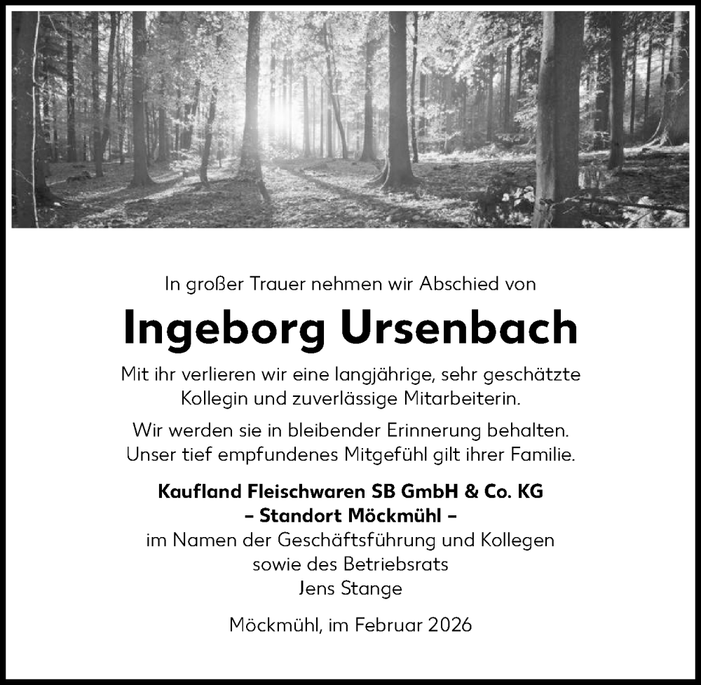  Traueranzeige für Ingeborg Ursenbach vom 04.02.2026 aus GESAMT