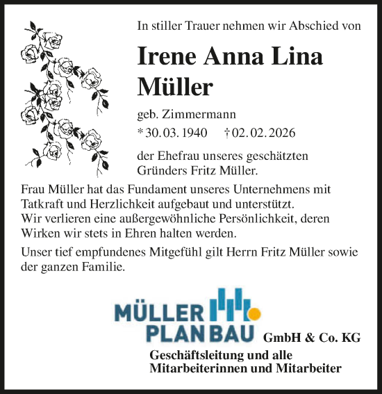 Traueranzeige von Irene Anna Lina Müller von GESAMT