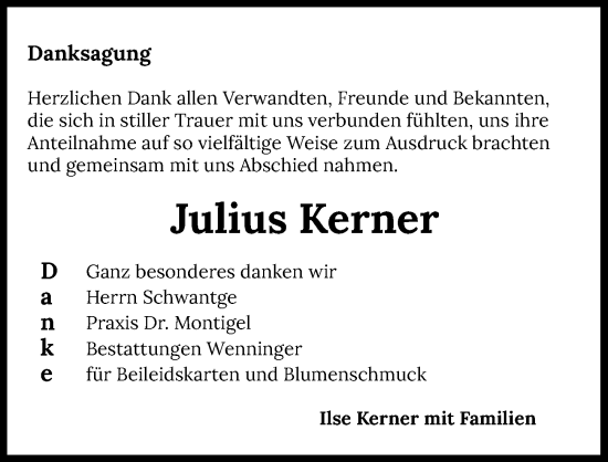 Traueranzeige von Julius Kerner von GESAMT