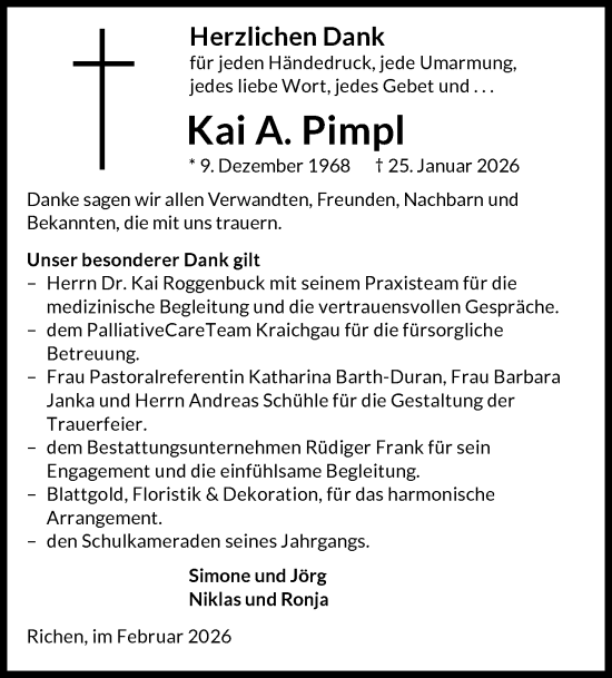 Traueranzeige von Kai A. Pimpl von GESAMT