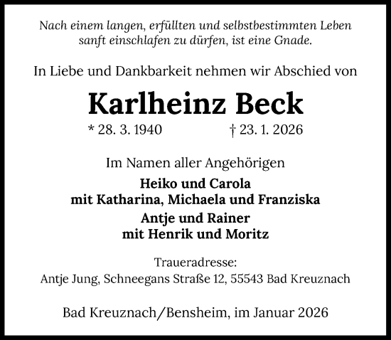 Traueranzeige von Karlheinz Beck von GESAMT