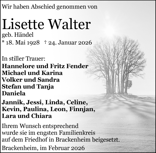 Traueranzeige von Lisette Walter von GESAMT