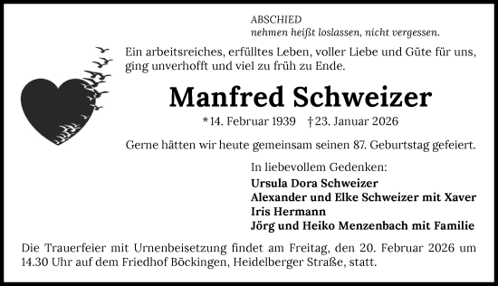 Traueranzeige von Manfred Schweizer von GESAMT