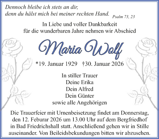 Traueranzeige von Maria Wolf von GESAMT