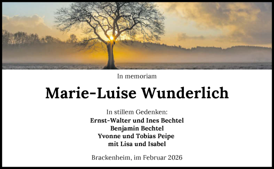 Traueranzeige von Marie-Luise Wunderlich von GESAMT