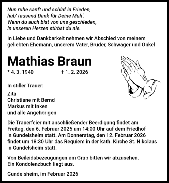 Traueranzeige von Mathias Braun von GESAMT