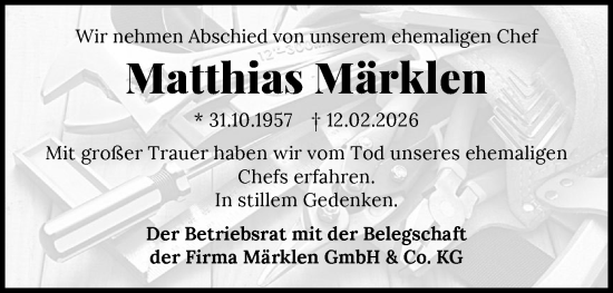 Traueranzeige von Matthias Märklen von GESAMT