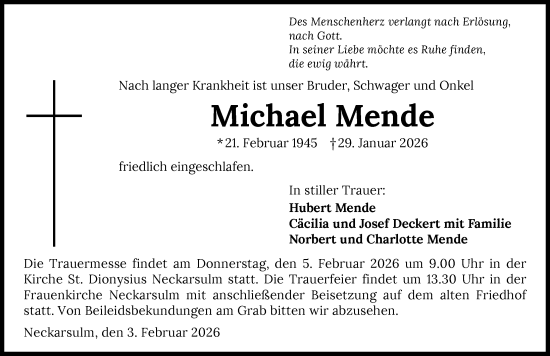 Traueranzeige von Michael Mende von GESAMT