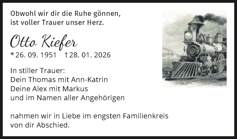 Traueranzeige für Otto Kiefer vom 05.02.2026 aus GESAMT