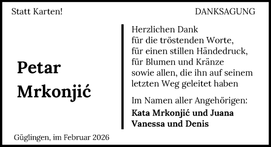 Traueranzeige von Petar Mrkonjic von GESAMT