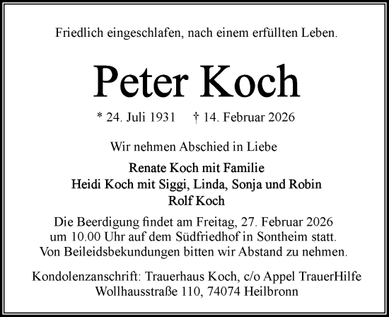 Traueranzeige von Peter Koch von GESAMT