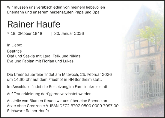 Traueranzeige von Rainer Haufe von GESAMT