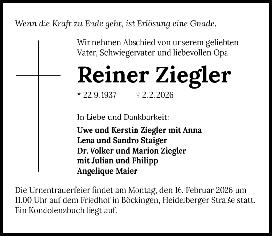 Traueranzeige von Reiner Ziegler von GESAMT
