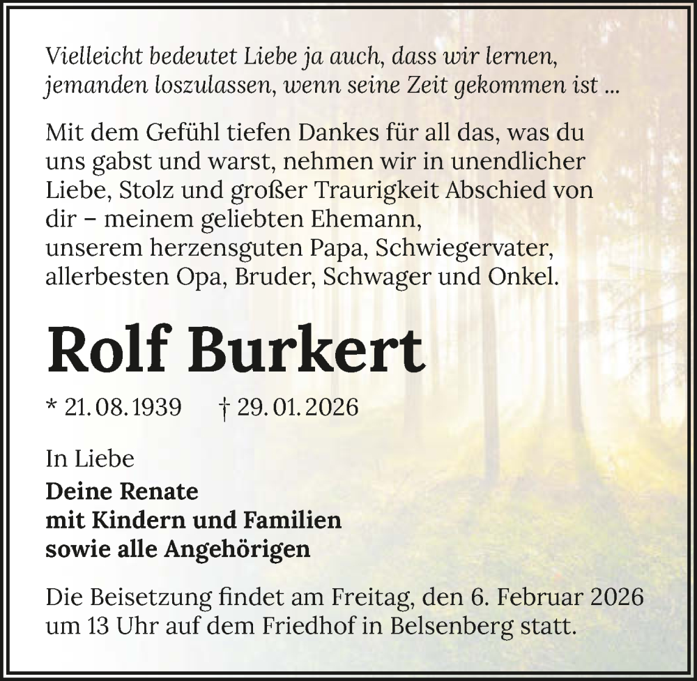  Traueranzeige für Rolf Burkert vom 04.02.2026 aus GESAMT