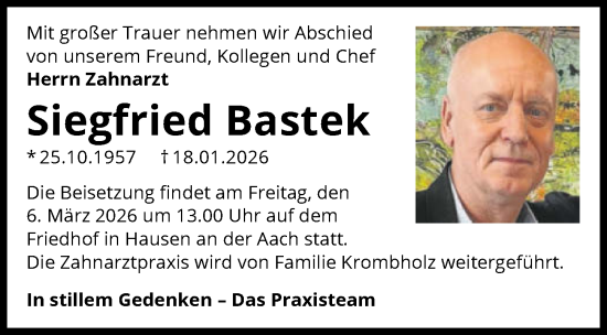 Traueranzeige von Siegfried Bastek von GESAMT