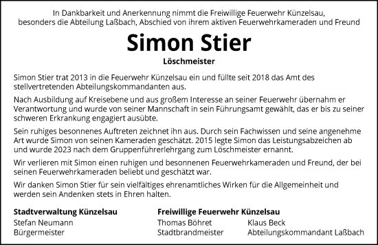 Traueranzeige von Simon Stier von GESAMT