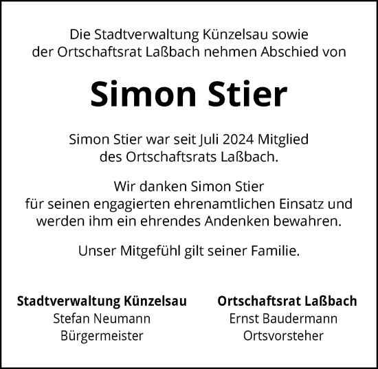 Traueranzeige von Simon Stier von GESAMT