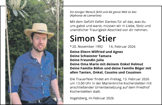 Traueranzeige von Simon Stier von GESAMT