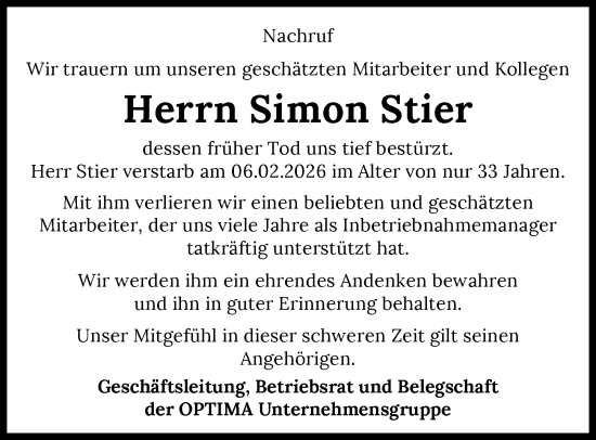 Traueranzeige von Simon Stier von GESAMT