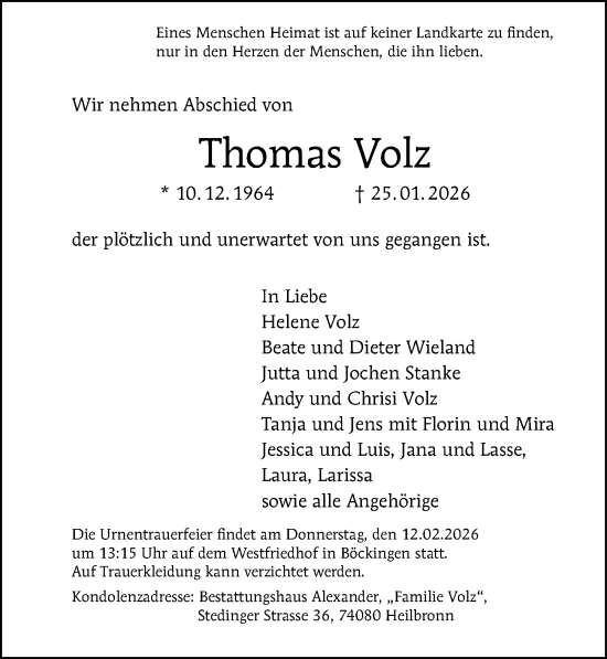 Traueranzeige von Thomas Volz von GESAMT