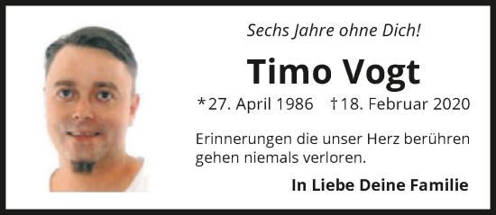 Traueranzeige von Timo Vogt von GESAMT