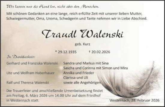 Traueranzeige von Traudl Walenski von GESAMT