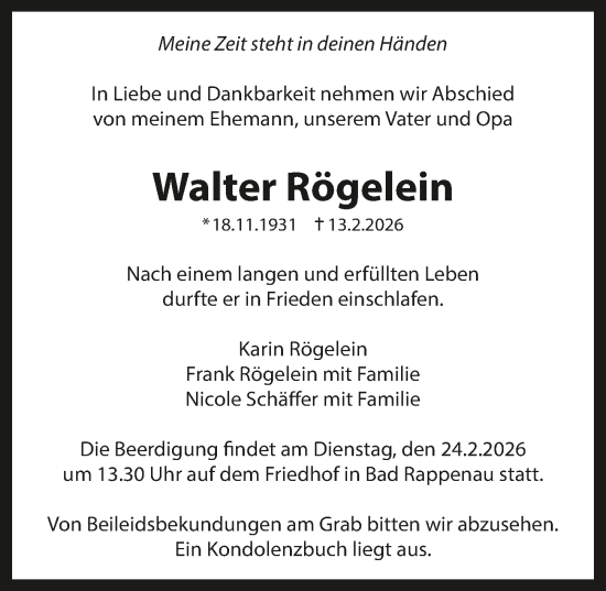 Traueranzeige von Walter Rögelein von GESAMT