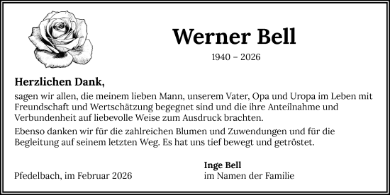Traueranzeige von Werner Bell von GESAMT