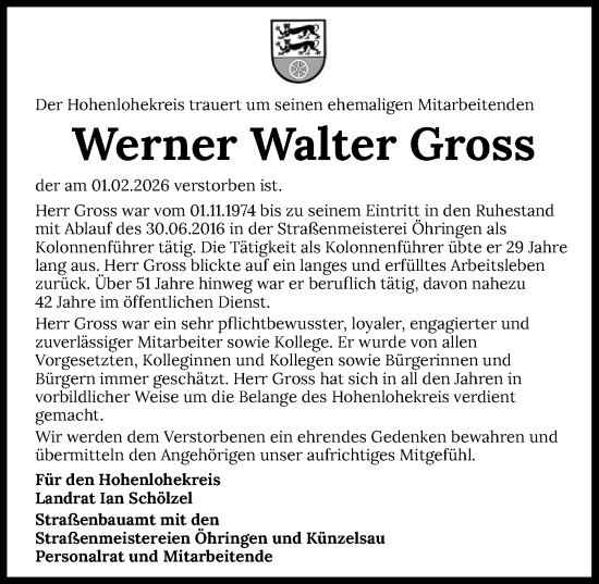 Traueranzeige von Werner Walter Gross von GESAMT