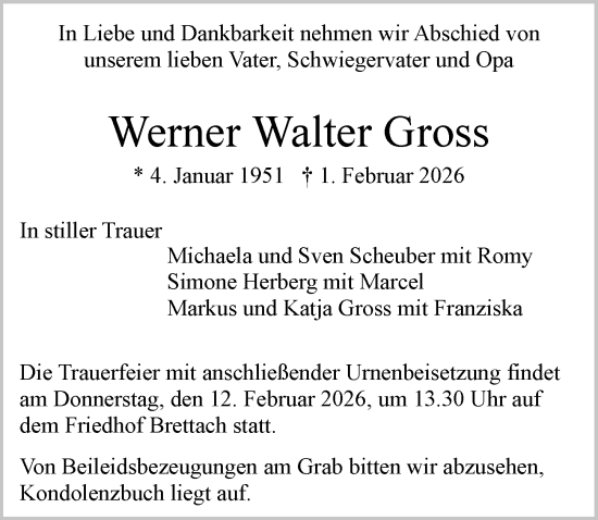Traueranzeige von Werner Walter Gross von GESAMT