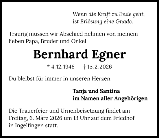 Traueranzeige von Bernhard Egner von GESAMT