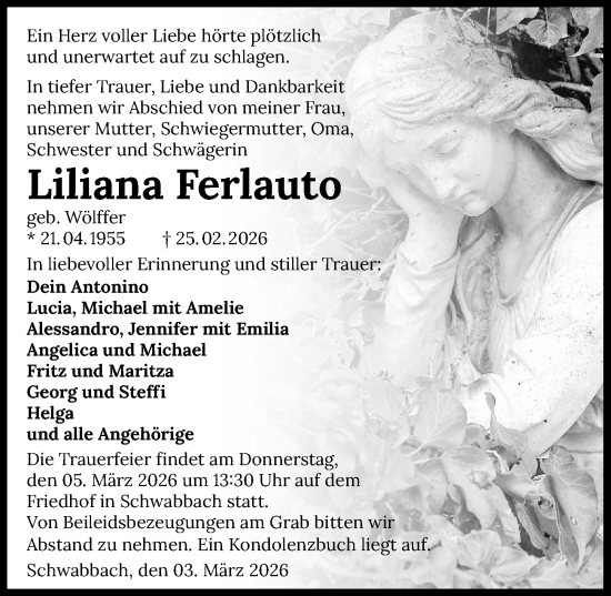 Traueranzeige von Liliana Ferlauto von GESAMT