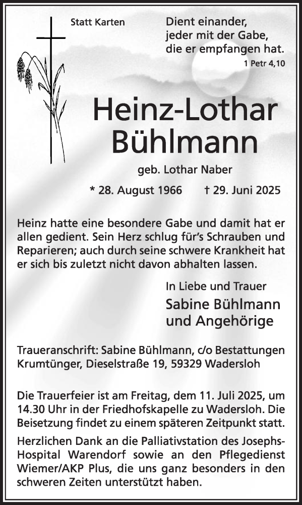  Traueranzeige für Karlheinz Englert vom 05.07.2025 aus Die Glocke